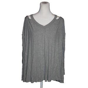SAGE Womens Gray Ribbed Cold Shoulder Sweater Size Small S Loose Fit